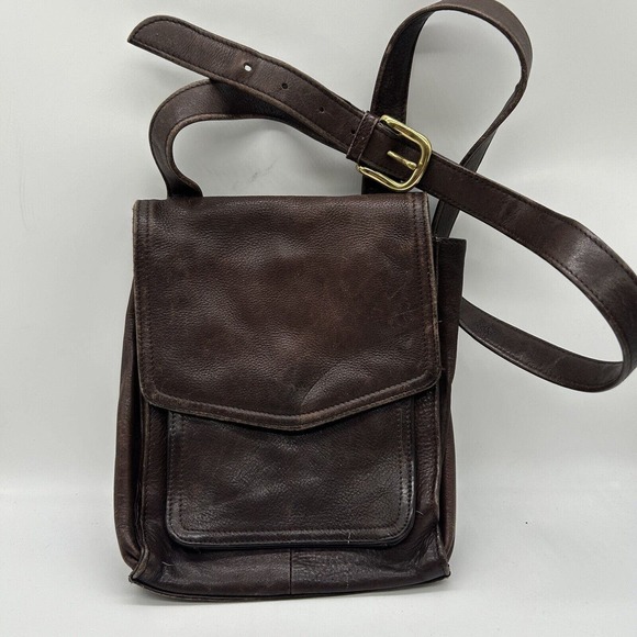 FOSSIL VTG Brown Soft Pebble Distress Leather Organizer Messngr Bag Purse 75082